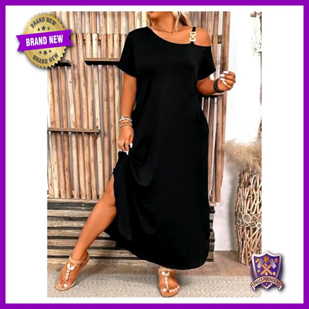 Plus Size Cold Shoulder Split Hem Maxi Dress Casu… - image 3